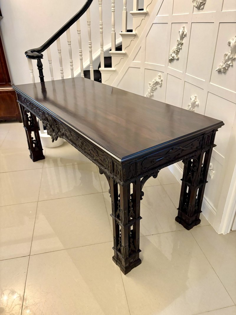 Large Antique Victorian Outstanding Quality Carved Mahogany Console Table in the Chinese Chippendale Manner - Image 4